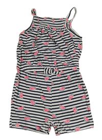 Bílo-tmavomodrý pruhovaný letní overal s melouny PRIMARK