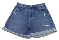 Modré relaxed high waist riflové kraťasy s prošoupáním Denim Co.