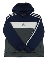 Tmavomodro/šedo-bílá funkční sportovní mikina s kapucí Adidas