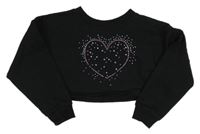 Černá oversize crop mikina se srdíčkem a kamínky Peacocks
