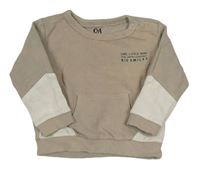 Béžovo-bílá žebrovaná mikina s nápisy a kapsou zn. C&A