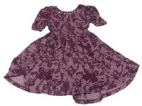 Vínové pruhované úpletové šaty s motýlky a korálky/kamínky M&Co