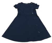 Tmavomodré žebrované šaty s knoflíky TQF