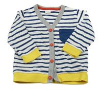 Bílo-tmavomodro-žluto-šedá pruhovaná propínací mikina s kapsou H&M