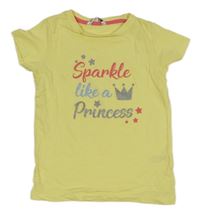 Žluté tričko s nápisy a korunkou a hvězdičkami PEP&CO