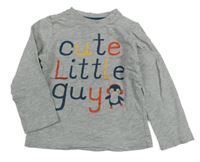 Šedé melírované triko s nápisy a tučňáčkem C&A