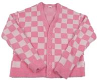 Růžovo-světlerůžový kostkovaný propínací svetr Next