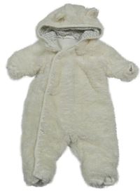 Smetanová chlupatá zateplená kombinéza s kapucí s oušky LINDEX