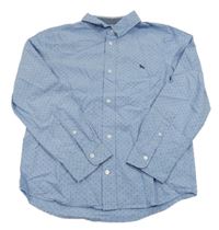 Modrá melírovaná košile s tečkami a výšivkou H&M