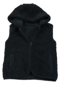 Černá huňatá vesta s kapucí George