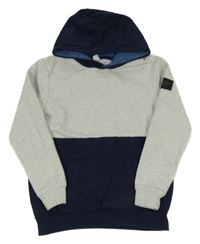 Světlešedo-tmavomodrá mikina s kapsou a kapucí YIGGA