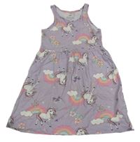 Světlefialové šaty s jednorožci a duhami H&M