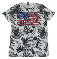 Bílé tričko s lístečky a vlajkou coolcat