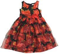 Černé slavnostní šaty s červenými růžemi a organzou a 3D květem Sweet Heart Rose