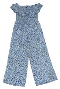 Modrý kalhotový culottes overal s kytičkami New Look