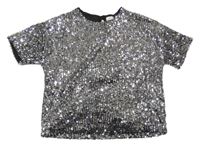 Černo-stříbrné flitrové oversize crop slavnostní tričko F&F