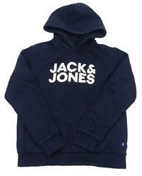 Tmavomodrá mikina s nápisem a kapucí Jack & Jones