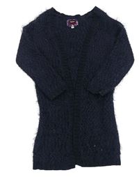 Tmavomodrý chlupatý svetrový cardigan Pocopiano
