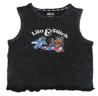 Černý žebrovaný crop top s Lilo a Stitchem Primark