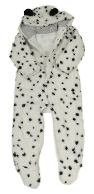 Bílá puntíkatá chlupatá podšitá kombinéza s kapucí s oušky Mothercare