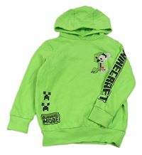 Neonově zelená mikina s Minecraft a kapucí