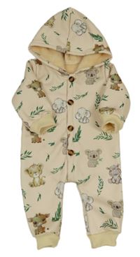 Krémová zateplená kombinéza se zvířaty a kapucí