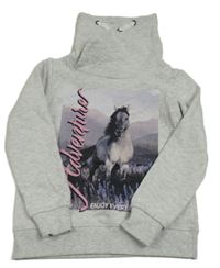 Světlešedá melírovaná mikina s koněm a komínovým límcem Page One Young