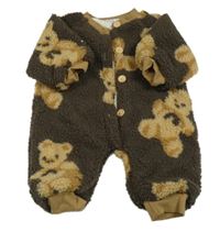 Hnědý huňatý zateplený overal s medvědy