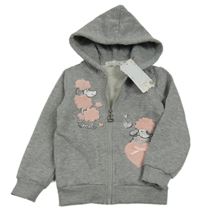 Nové - Šedá melírovaná propínací mikina s pudlíky a kapucí
