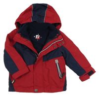 3v1 - Tmavočerveno-tmavomodrá šusťáková celoroční bunda s kapucí + tmavomodrá fleecová mikina C&A