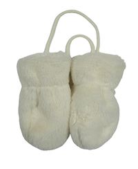 Smetanové chlupaté rukavaice na šňůře