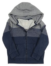 Tmavomodro-melírovano-pruhovaná propínací mikina s kapucí Fat Face