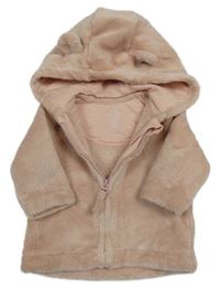 Starorůžová chlupatá propínací mikina s kapucí s oušky F&F