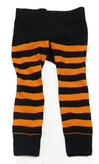 Černo-oranžové pruhované punčocháče bez šlapiček s příšerkou