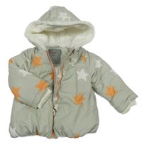 Světlešedá šusťáková zimní bunda s hvězdami a kapucí Kanz