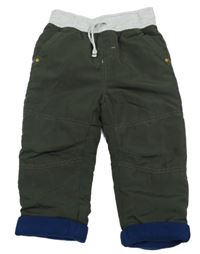 Khaki šusťákové zateplené kalhoty s úpletovým pasem Ergee