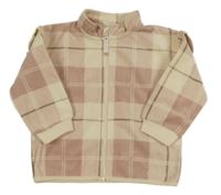 Béžovo-starorůžovo-hnědá kostkovaná fleecová propínací mikina s volánky H&M