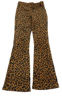 Hnědé plyšové flare tepláky s leopardím vzorem