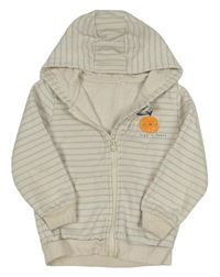 Smetanovo-světlemodrá pruhovaná propínací mikina s pomerančem a kapucí George