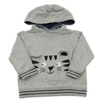 Šedá melírovaná mikina s kapsou s tygrem a kapucí Bluezoo