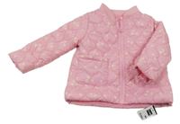 Nové - Růžová prošívaná květovaná šusťáková zateplená bunda Dunnes