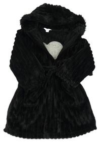 Černý žebrovaný chlupatý župan s kapucí s kožešinou River Island