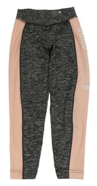 Černo-šedo-růžové sportovní legíny s nápisem Ergeenomixx