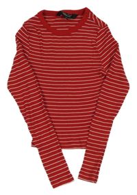 Červeno-bílé pruhované žebrované crop triko New Look