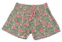 Khaki-bílé vzorované kraťasy s plameňáky Hema