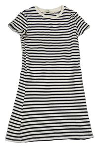 Smetanovo-černé pruhované žebrované elastické šaty H&M