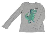 Šedé melírované triko s dinosaurem C&A