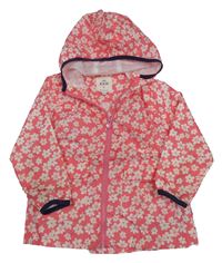 Růžová květovaná šusťáková podzimní bunda s kapucí M&S