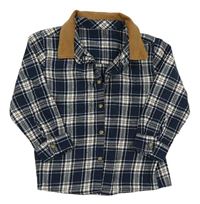 Tmavomodro-bílá kostkovaná košile s béžovým límečkem Matalan