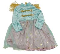 Kostým - modro-růžové sametové šaty s hvězdičkami a třásněmi zn. Tu